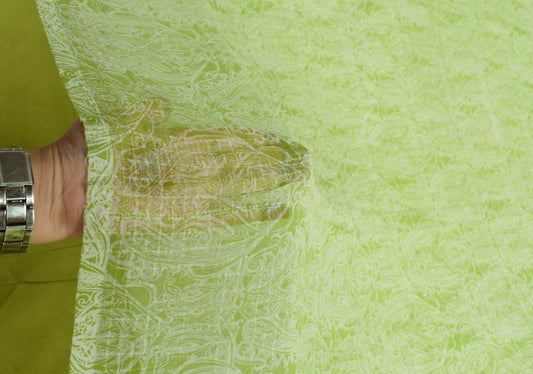 Sushila Vintage Pure Chiffon Silk Saree Green Abstract Printed Soft Craft Fabric