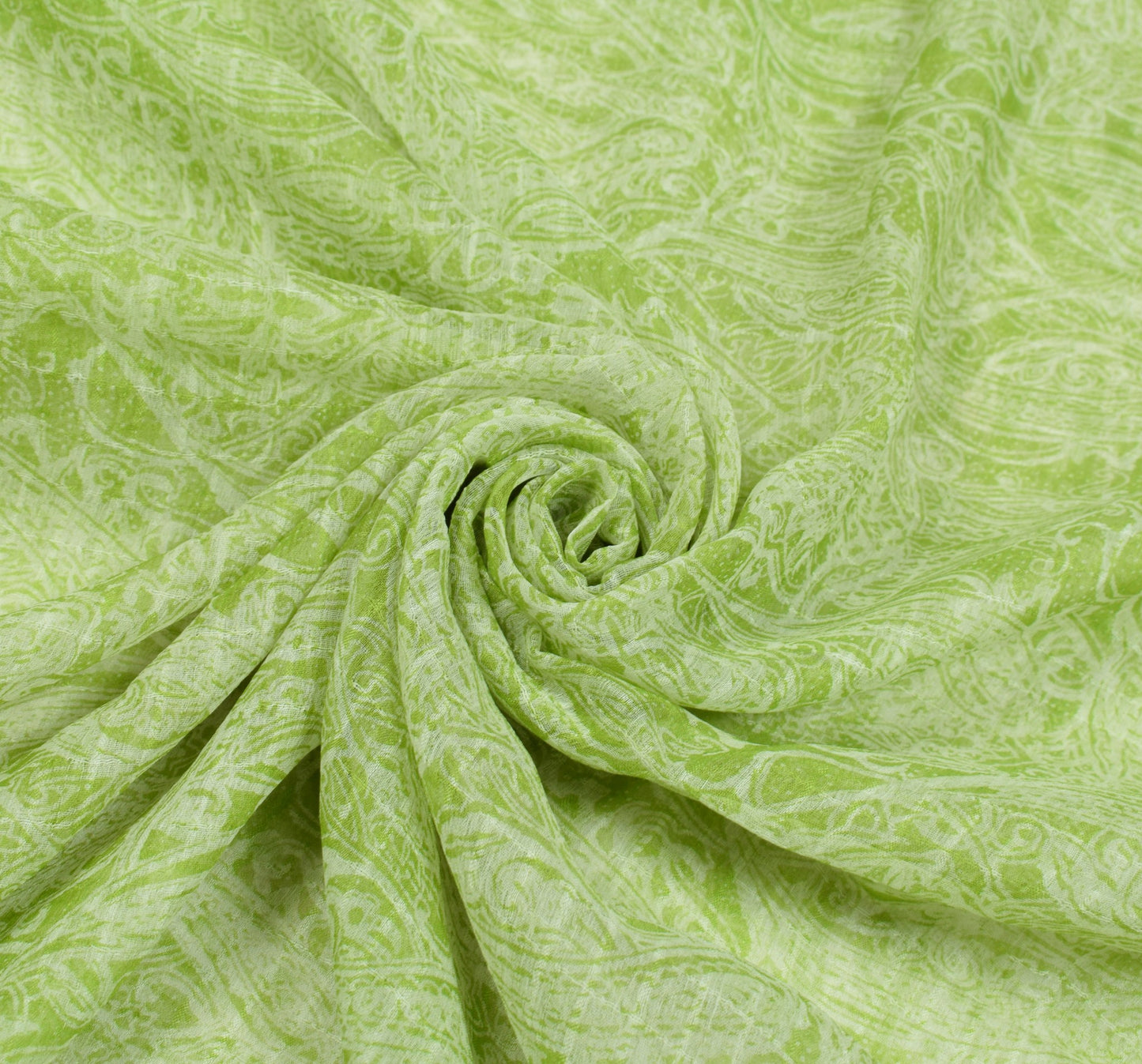 Sushila Vintage Pure Chiffon Silk Saree Green Abstract Printed Soft Craft Fabric