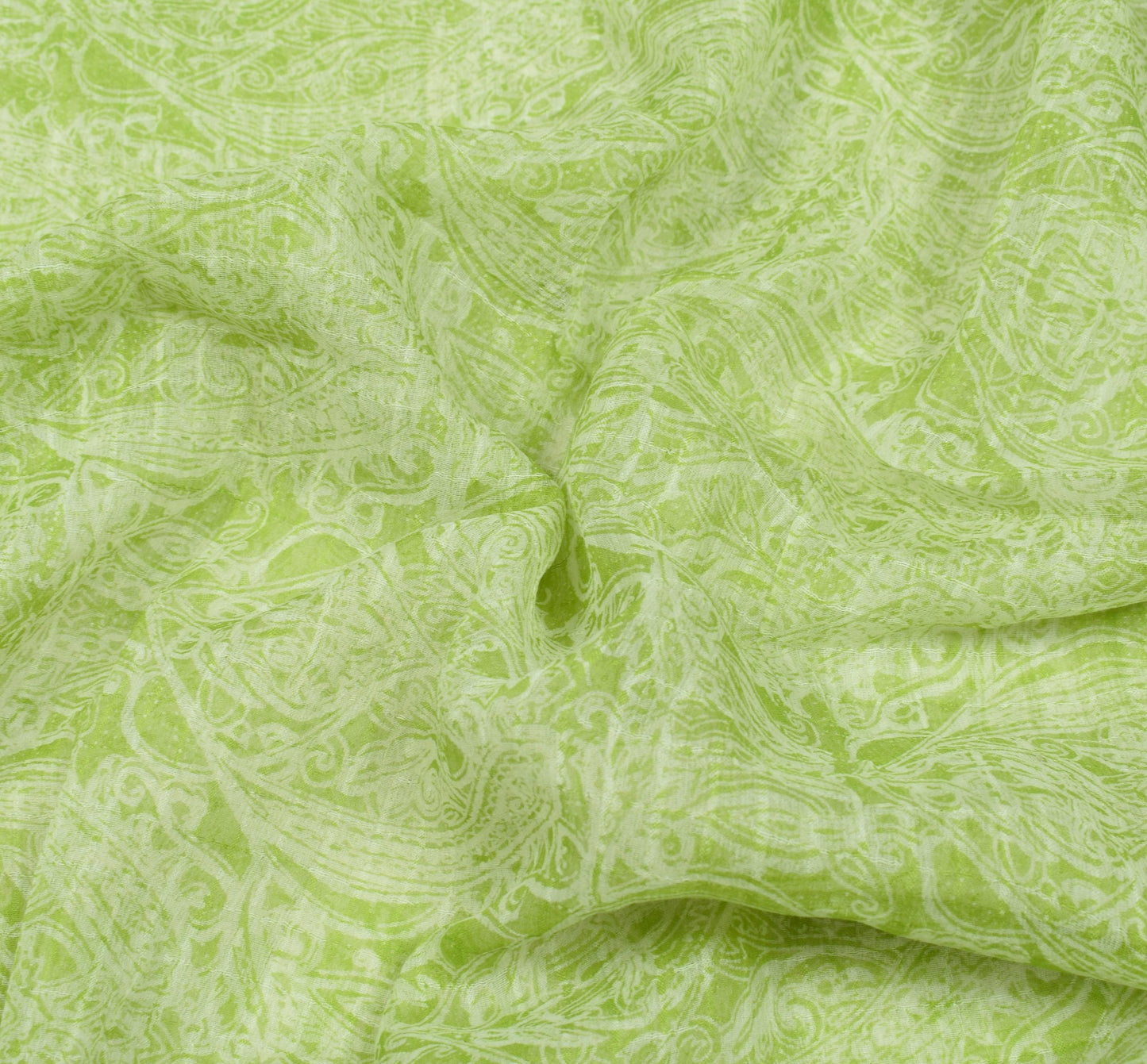 Sushila Vintage Pure Chiffon Silk Saree Green Abstract Printed Soft Craft Fabric