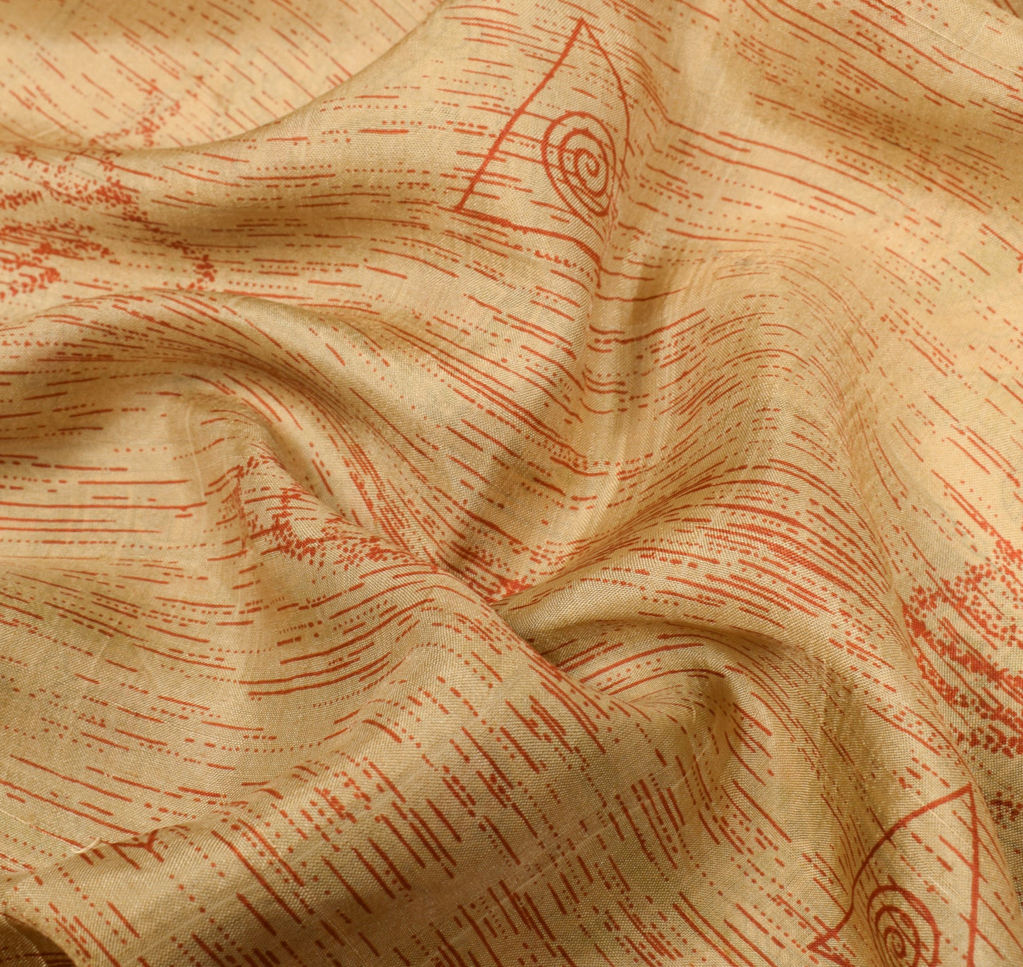 Sushila Vintage Brown Sari Pure Madhubani HandBrush Print Silk 6YD Soft Saree