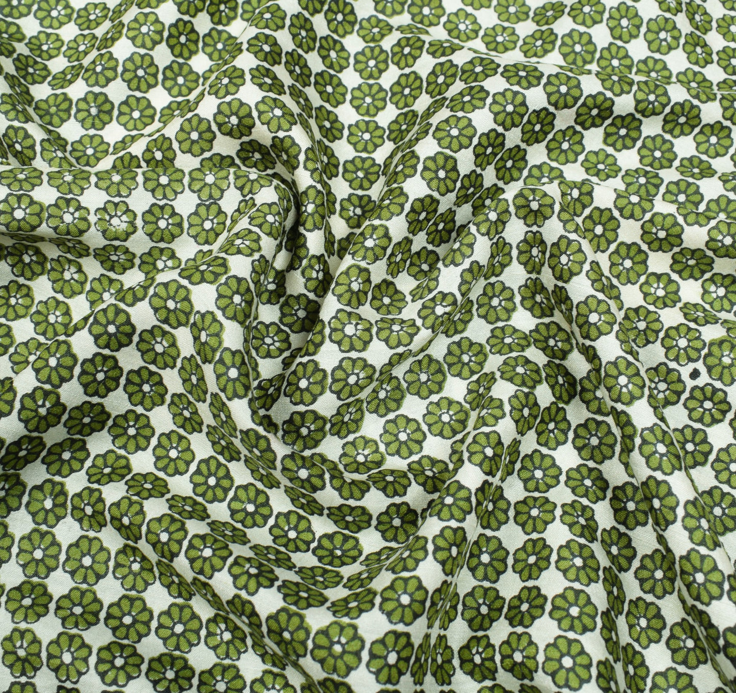 Sushila Vintage White Green Saree Pure Silk Hand Block Printed Soft Craft Fabric