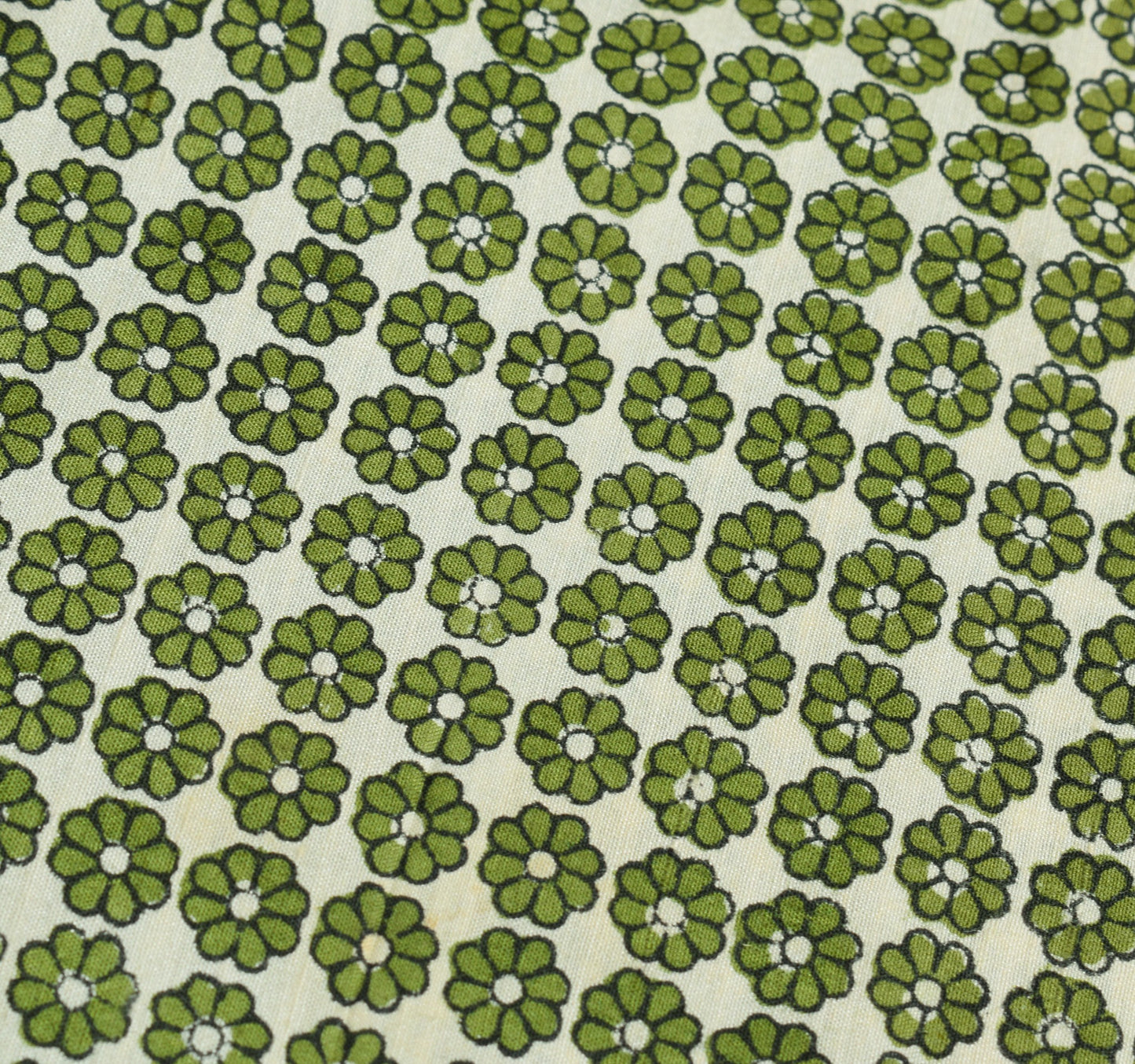 Sushila Vintage White Green Saree Pure Silk Hand Block Printed Soft Craft Fabric