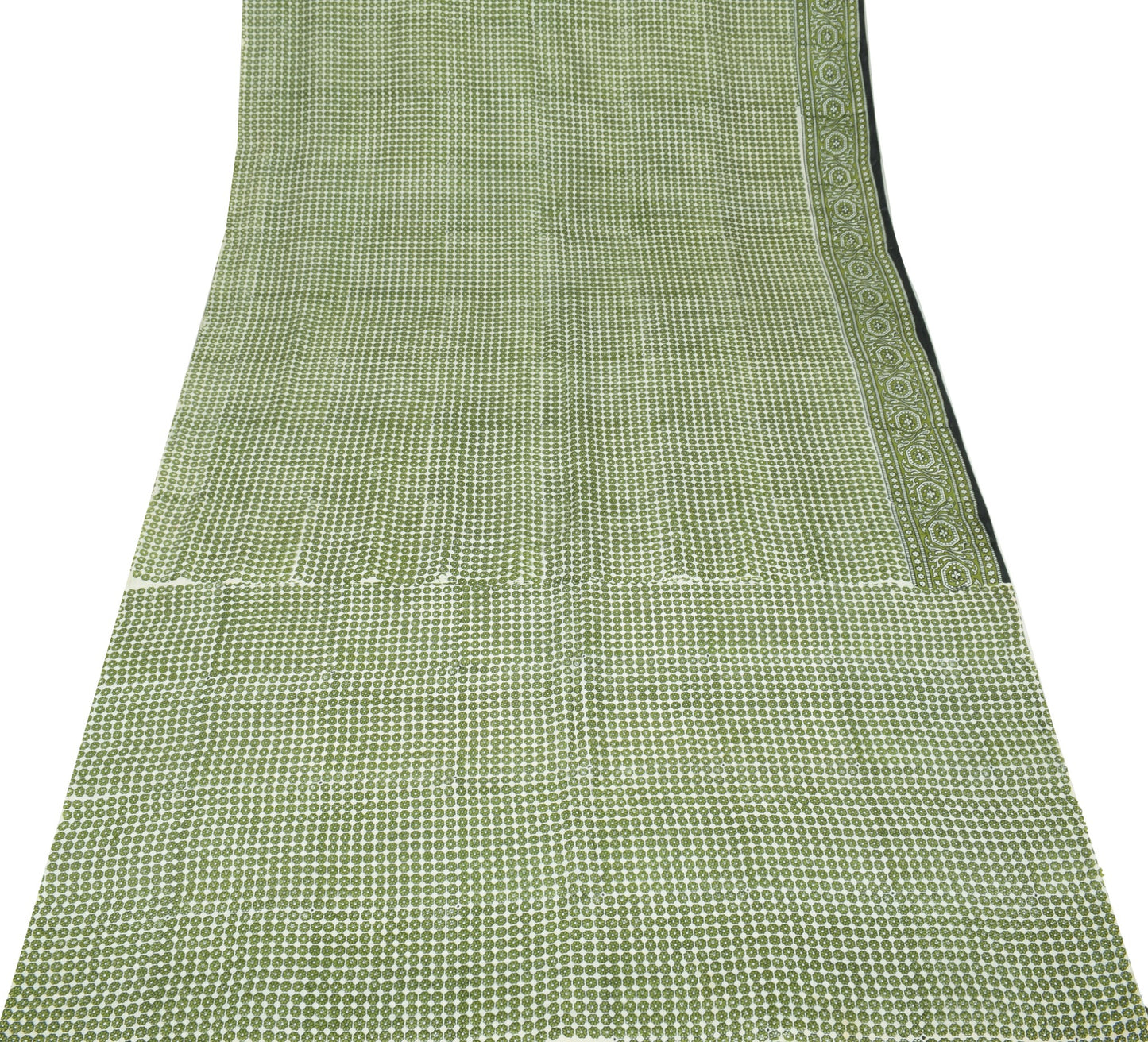 Sushila Vintage White Green Saree Pure Silk Hand Block Printed Soft Craft Fabric