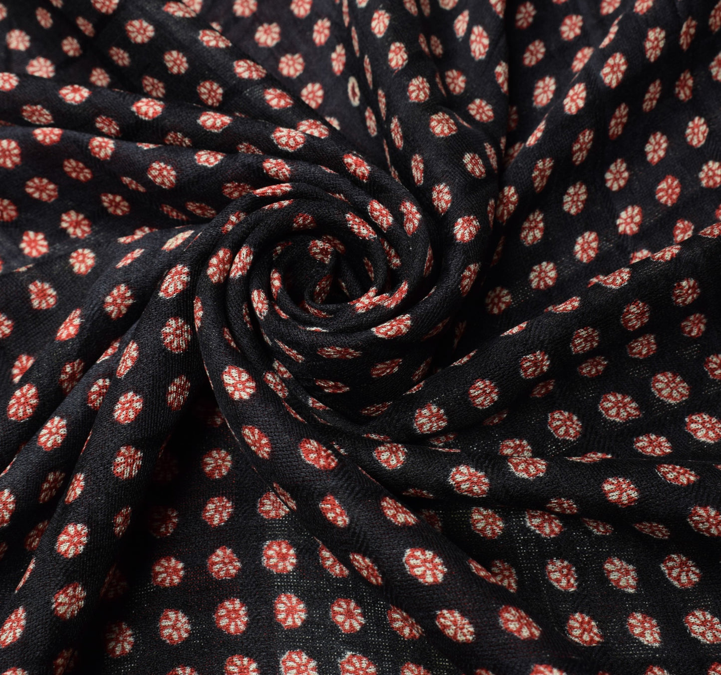 Sushila Vintage Black Red Saree Pure Silk Hand Block Floral Soft Craft Fabric