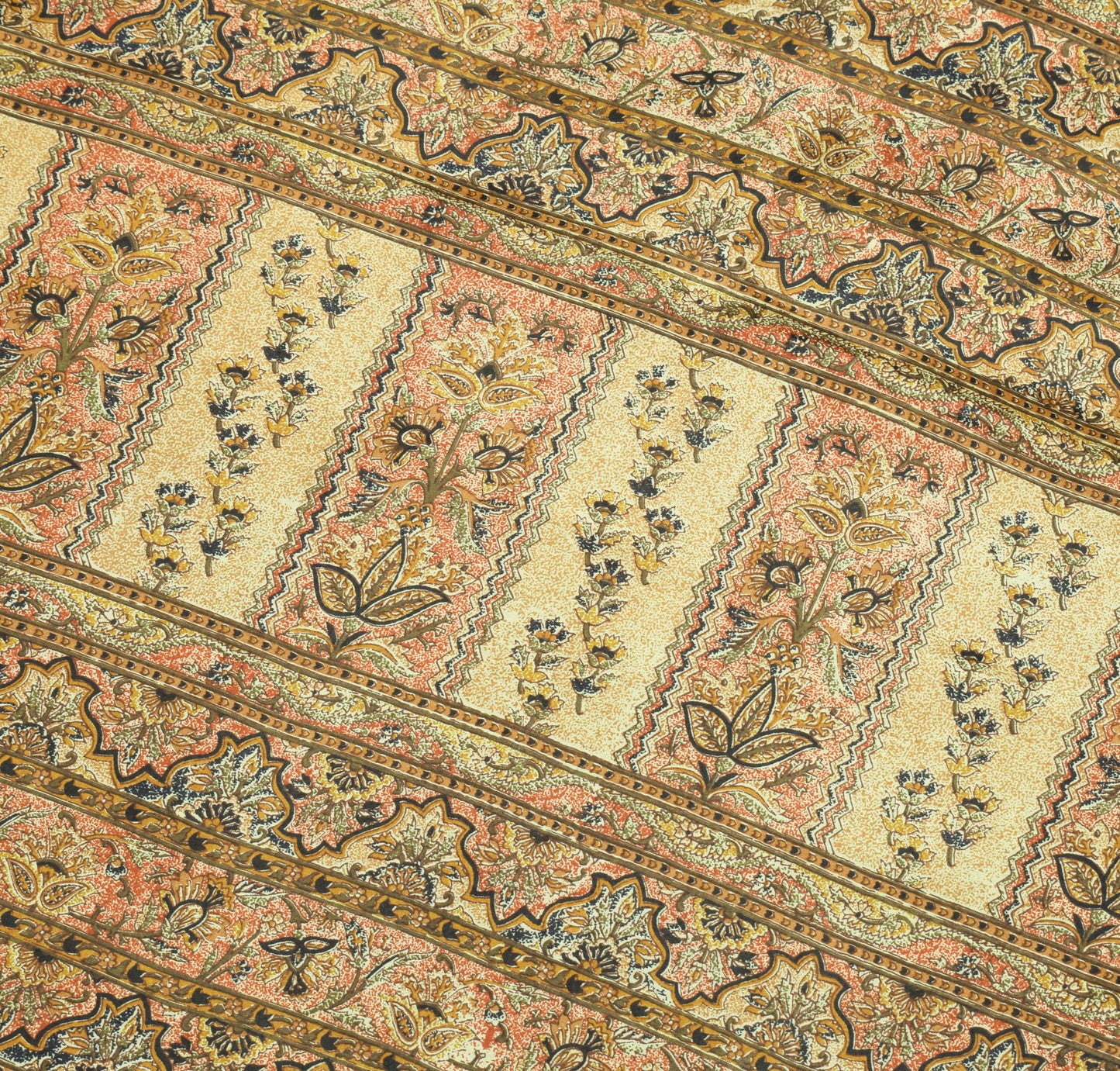 Sushila Vintage Cream Saree Floral 100% Pure Silk Printed Soft Craft Fabric