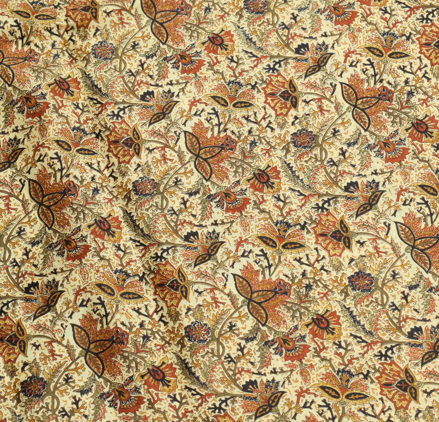 Sushila Vintage Cream Saree Floral 100% Pure Silk Printed Soft Craft Fabric