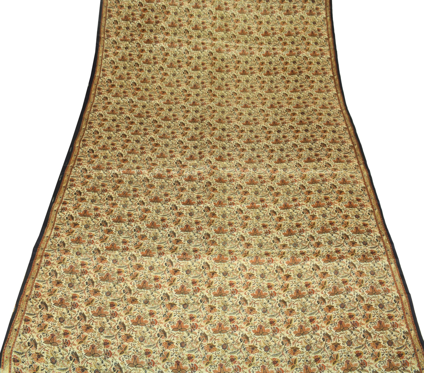 Sushila Vintage Cream Saree Floral 100% Pure Silk Printed Soft Craft Fabric