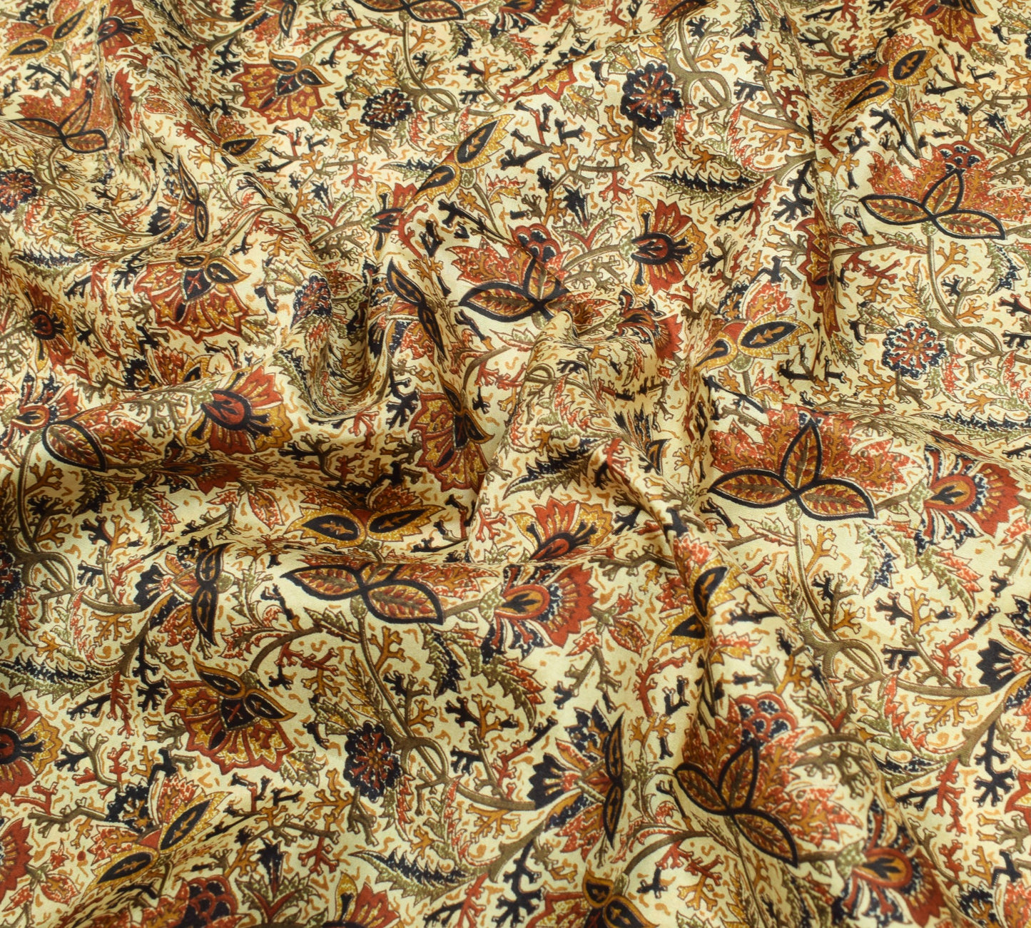 Sushila Vintage Cream Saree Floral 100% Pure Silk Printed Soft Craft Fabric