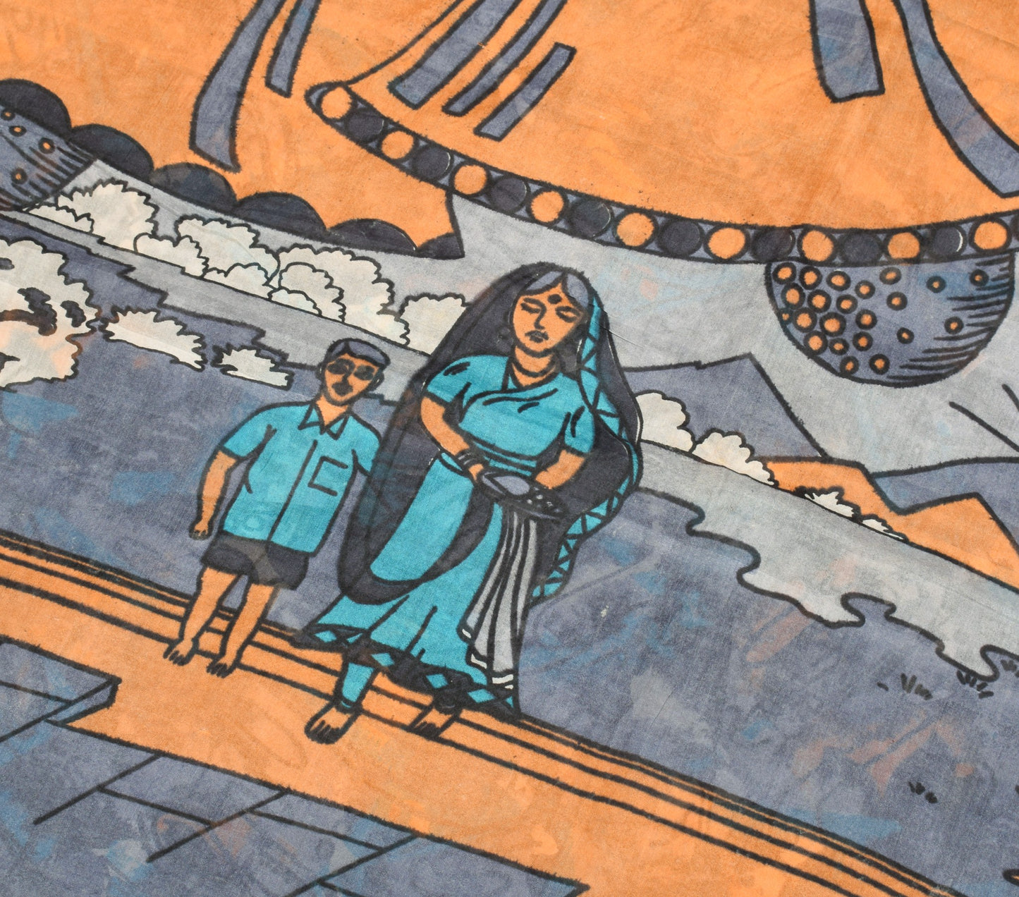 Sushila Vintage Antique Print Gray Saree 100% Pure Silk Indian Sari Craft Fabric