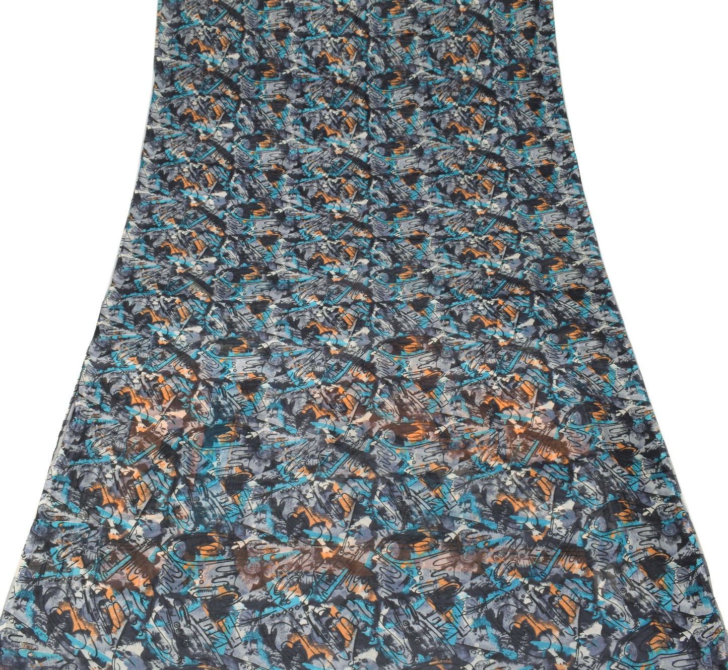 Sushila Vintage Antique Print Gray Saree 100% Pure Silk Indian Sari Craft Fabric