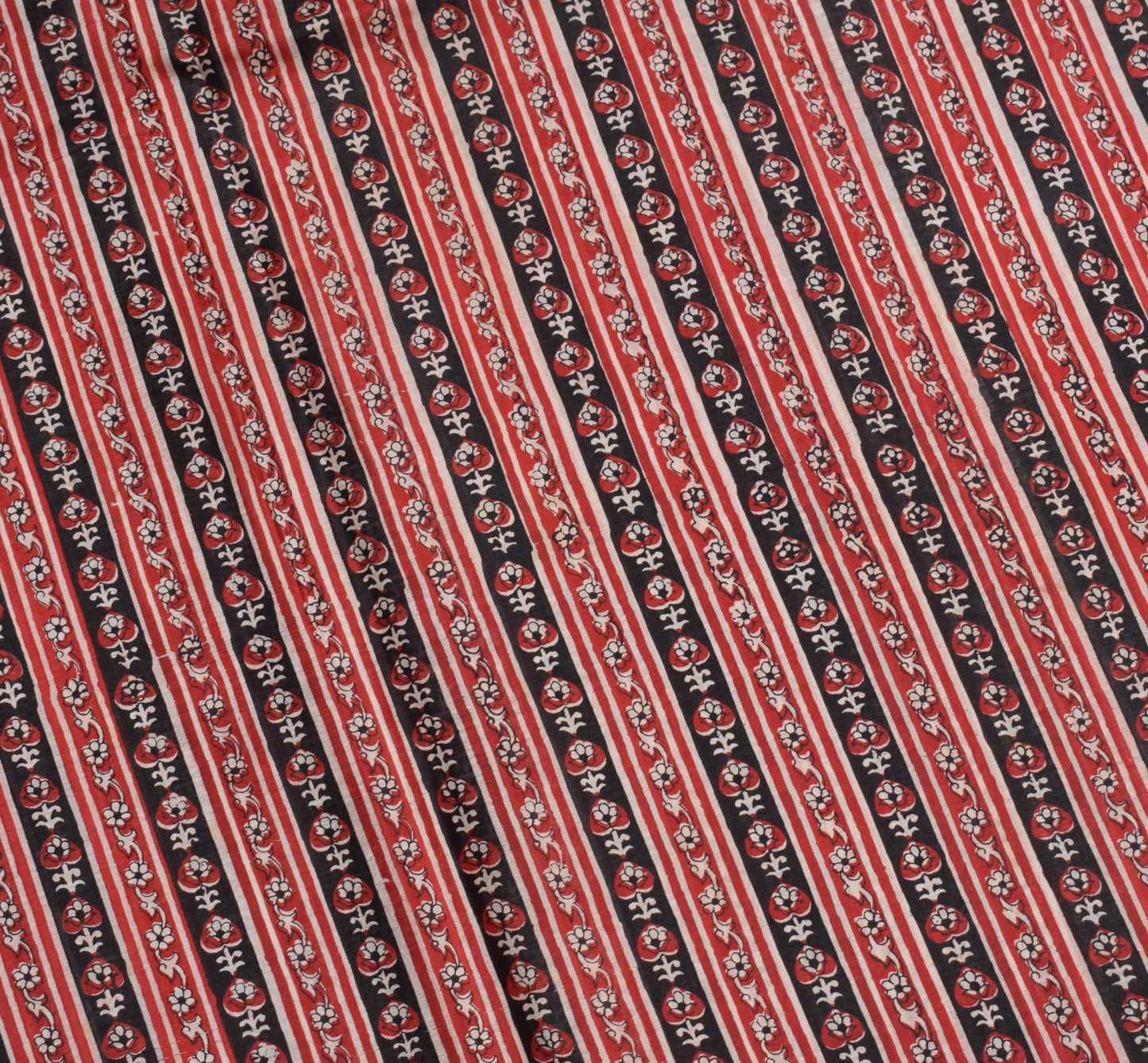 Sushila Vintage Red Black Saree Pure Silk Hand Block Print Floral Soft 6YDFabric