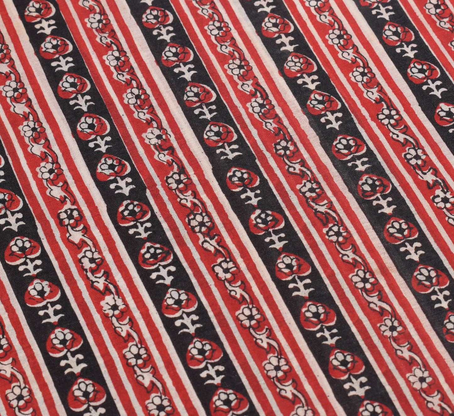 Sushila Vintage Red Black Saree Pure Silk Hand Block Print Floral Soft 6YDFabric