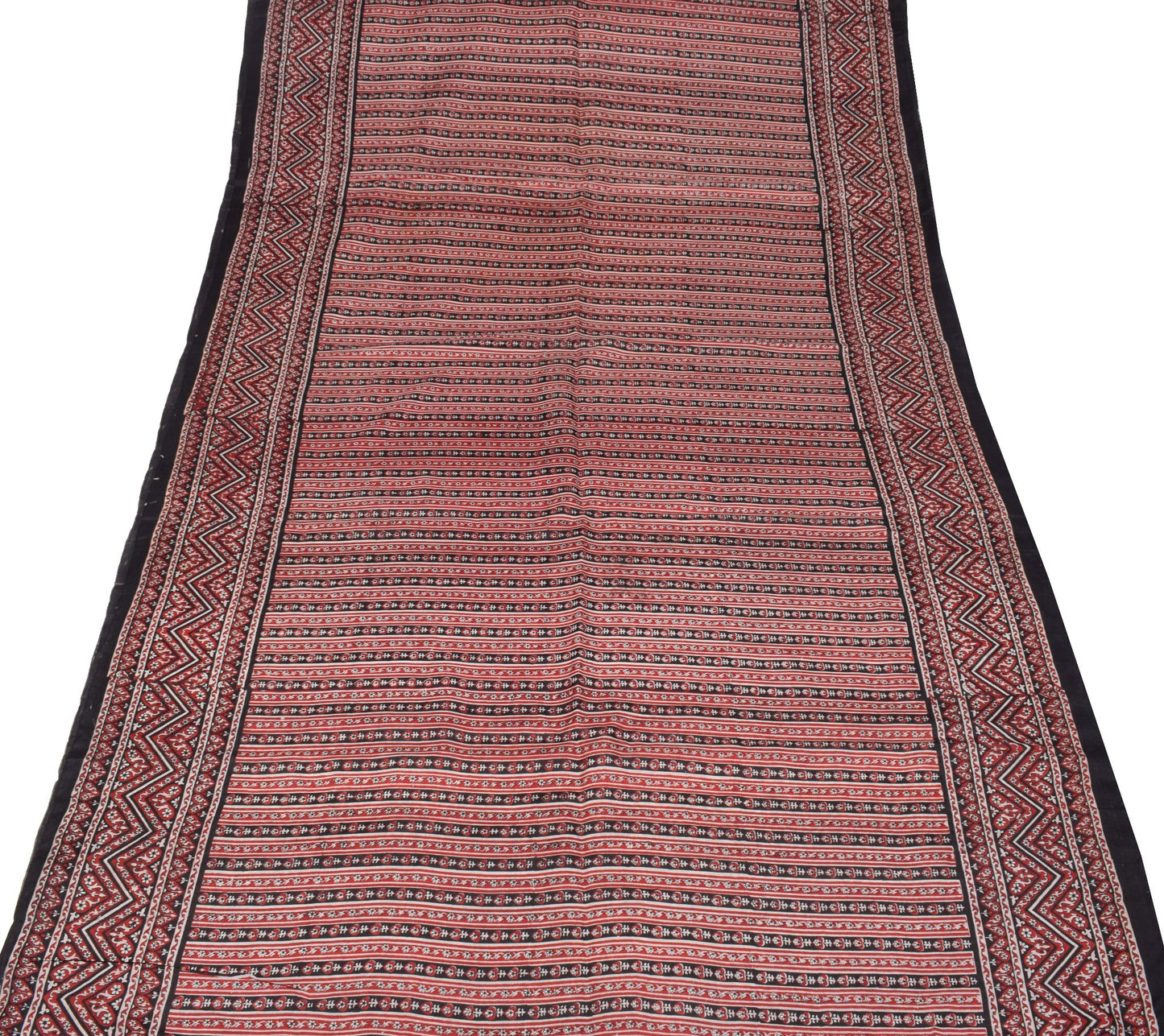 Sushila Vintage Red Black Saree Pure Silk Hand Block Print Floral Soft 6YDFabric