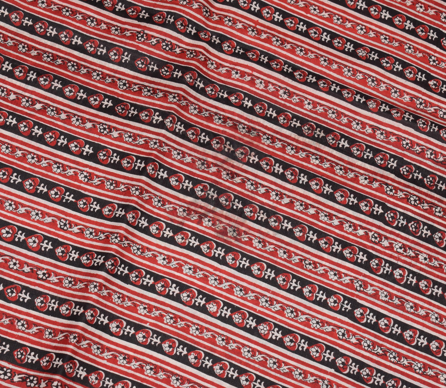 Sushila Vintage Red Black Saree Pure Silk Hand Block Print Floral Soft 6YDFabric