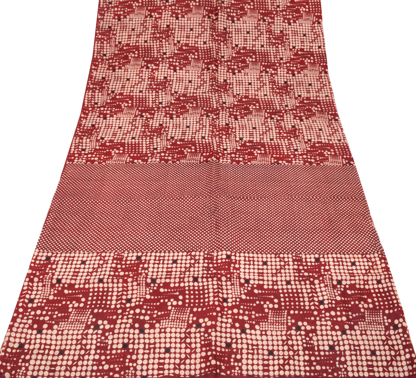 Sushila Vintage Maroon Polka Dot Saree 100% Pure Silk Printed Soft Craft Fabric