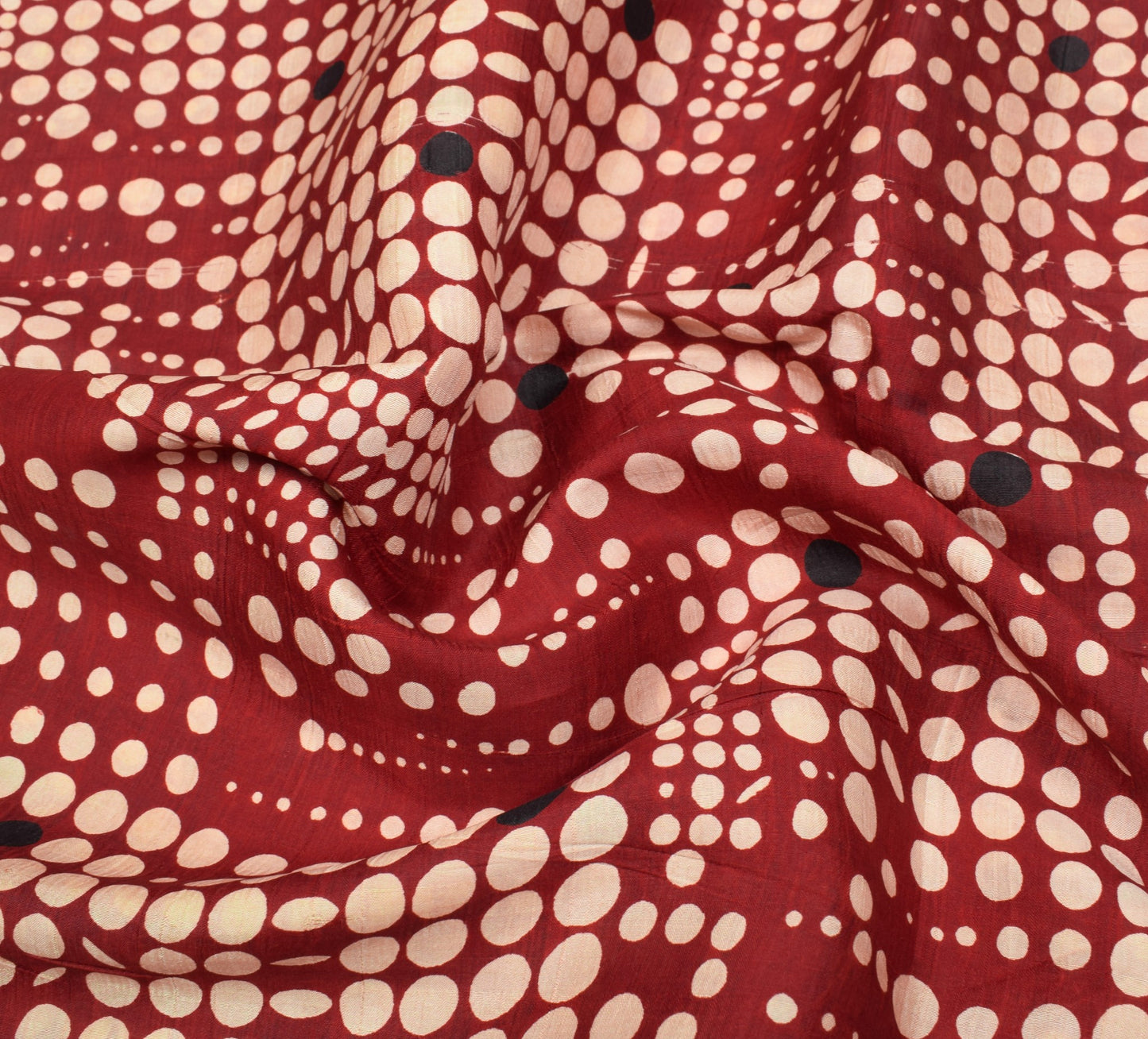 Sushila Vintage Maroon Polka Dot Saree 100% Pure Silk Printed Soft Craft Fabric