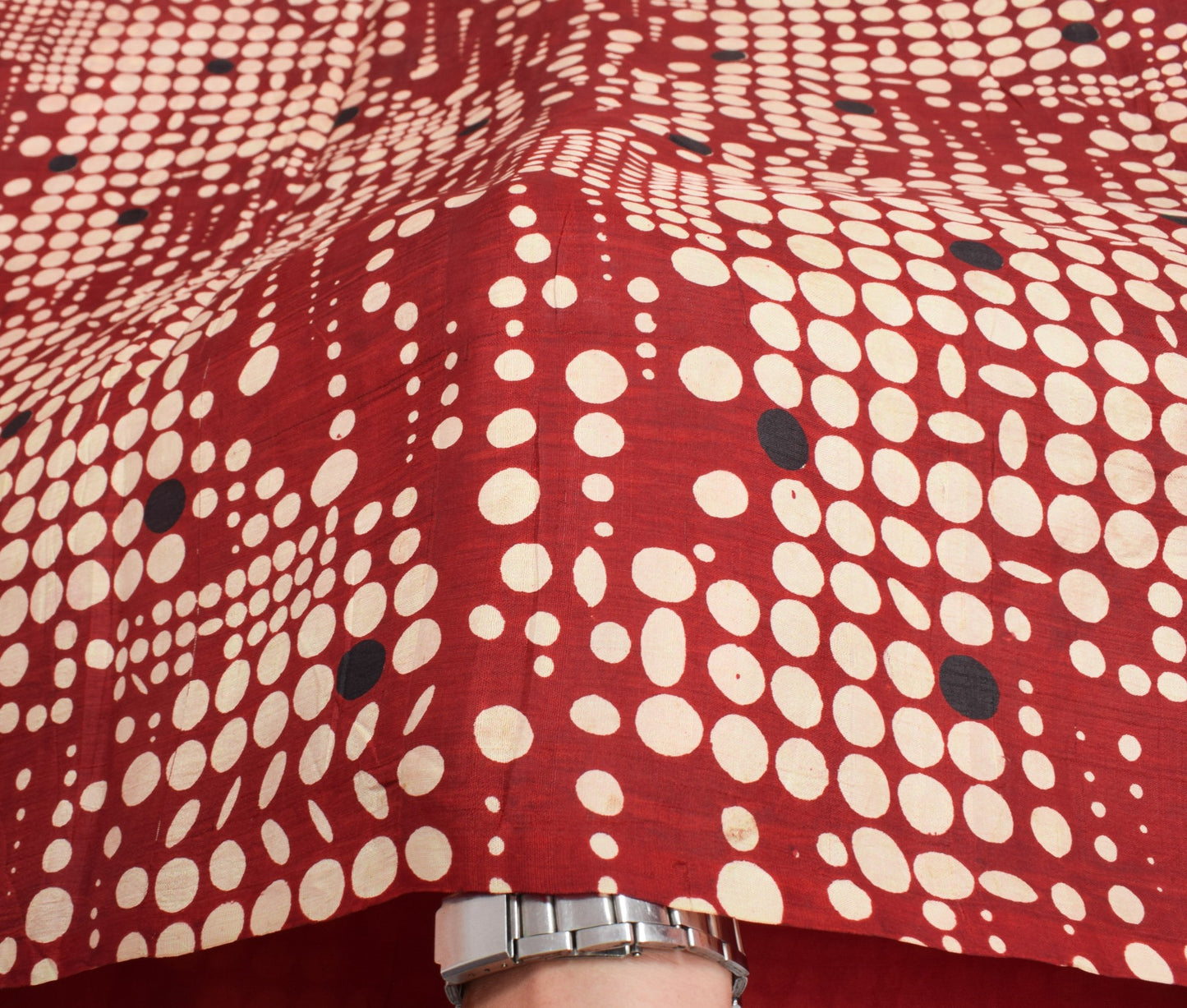 Sushila Vintage Maroon Polka Dot Saree 100% Pure Silk Printed Soft Craft Fabric