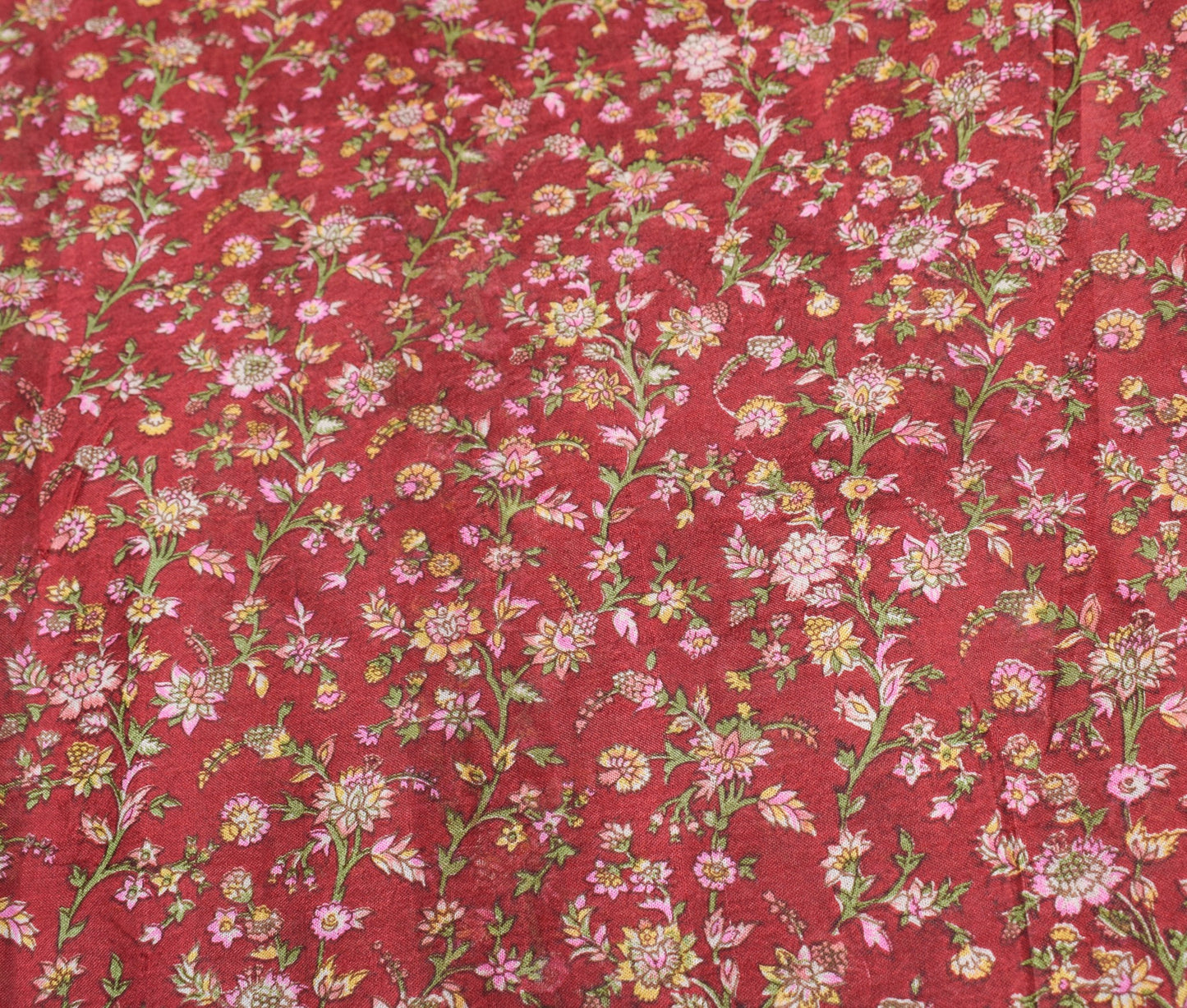 Sushila Vintage Maroon Saree Green Pallu Border Pure Silk Print Floral 6YD Sari