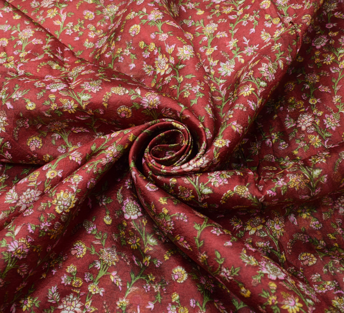 Sushila Vintage Maroon Saree Green Pallu Border Pure Silk Print Floral 6YD Sari