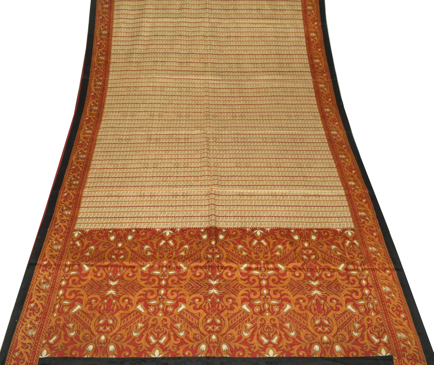 Sushila Vintage Saree 100% Pure Silk Printed Floral & Checks Soft Craft Fabric