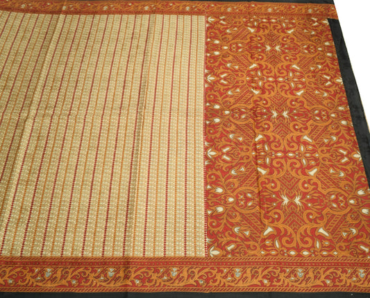 Sushila Vintage Saree 100% Pure Silk Printed Floral & Checks Soft Craft Fabric