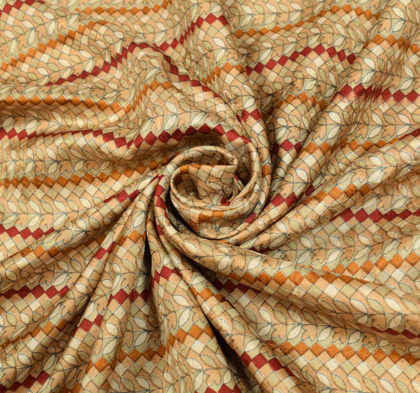 Sushila Vintage Saree 100% Pure Silk Printed Floral & Checks Soft Craft Fabric