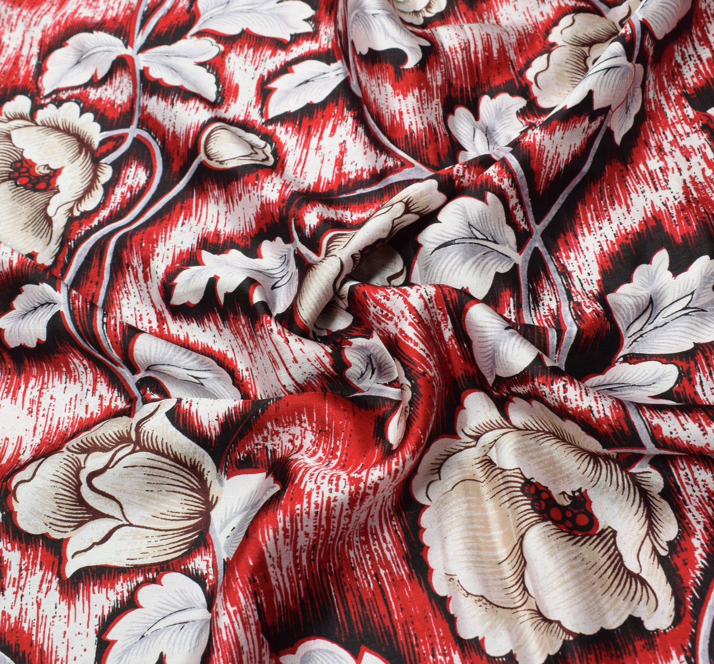 Sushila Vintage Black Red Bollywood Saree Pure Satin Silk Printed Soft Fabric