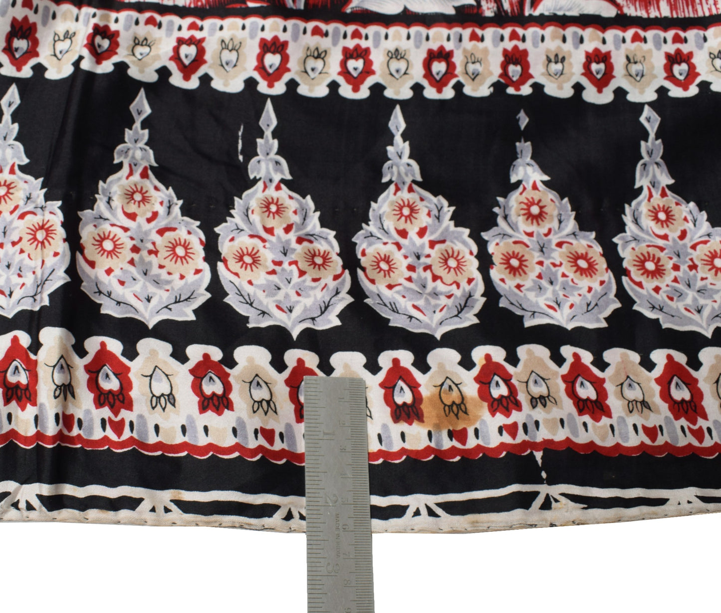 Sushila Vintage Black Red Bollywood Saree Pure Satin Silk Printed Soft Fabric