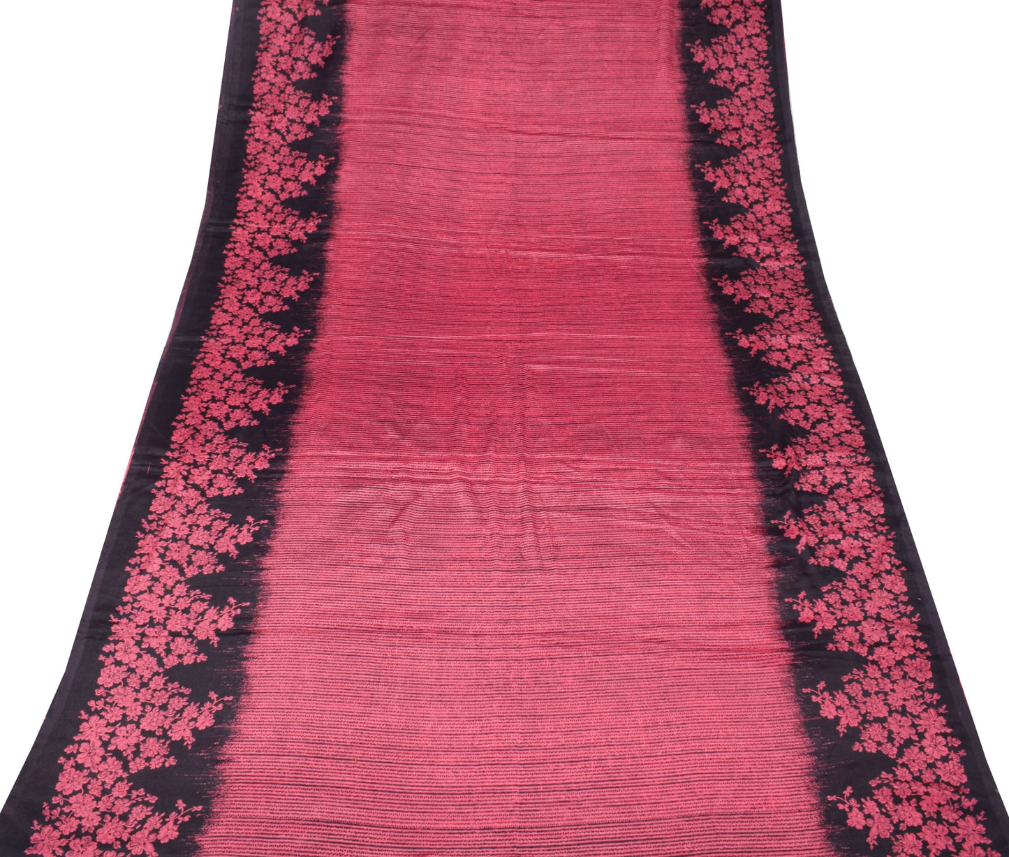 Sushila Vintage Pink Black Saree Pure Silk Printed Floral Sari Soft Craft Fabric
