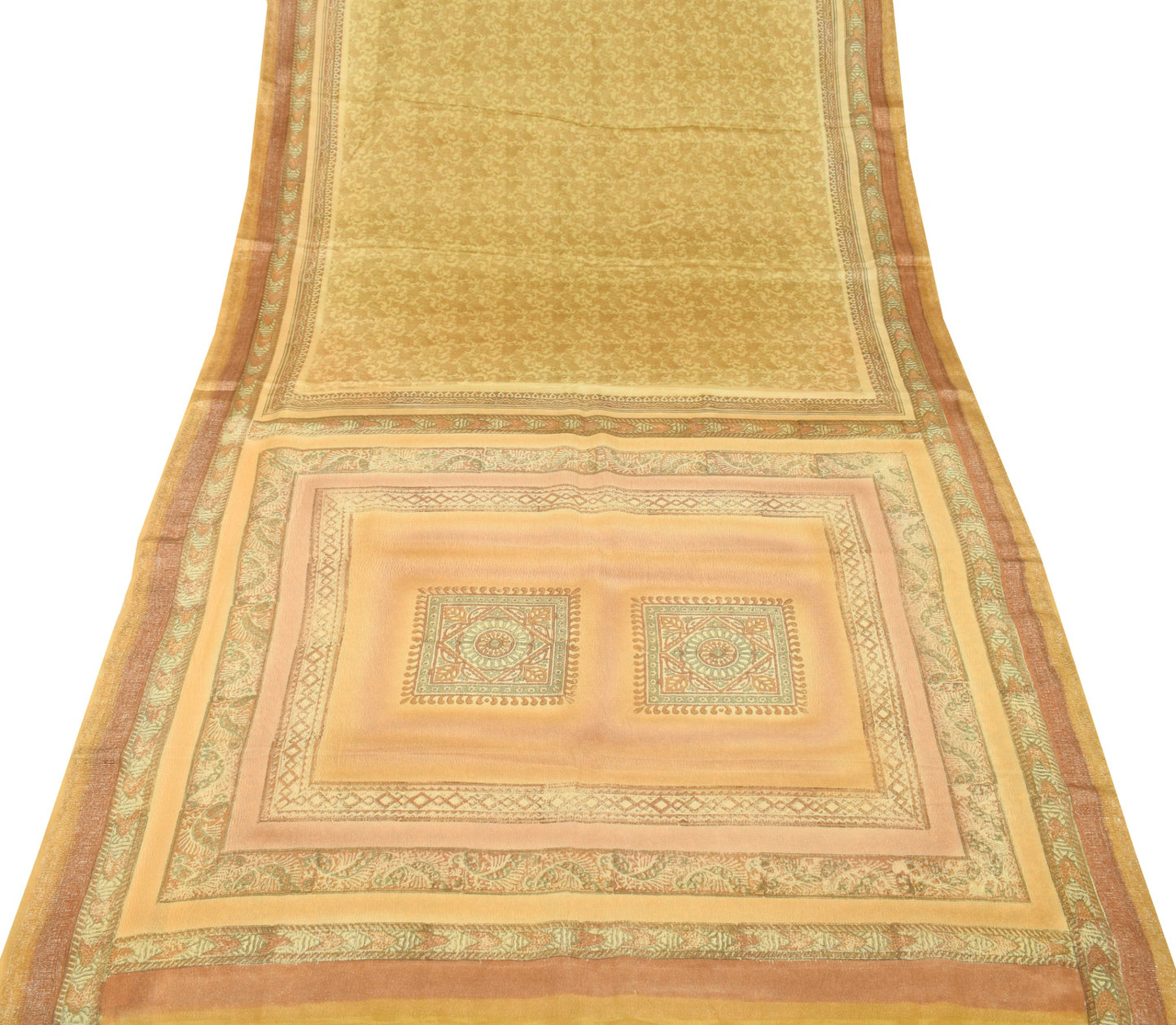 Sushila Vintage Cream Saree Pure Silk Hand Block Printed Paisley Soft Fabric