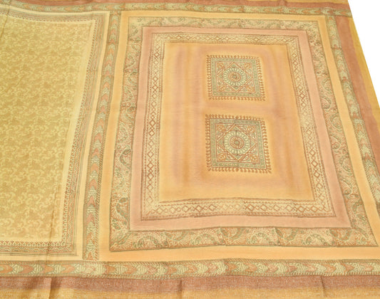 Sushila Vintage Cream Saree Pure Silk Hand Block Printed Paisley Soft Fabric