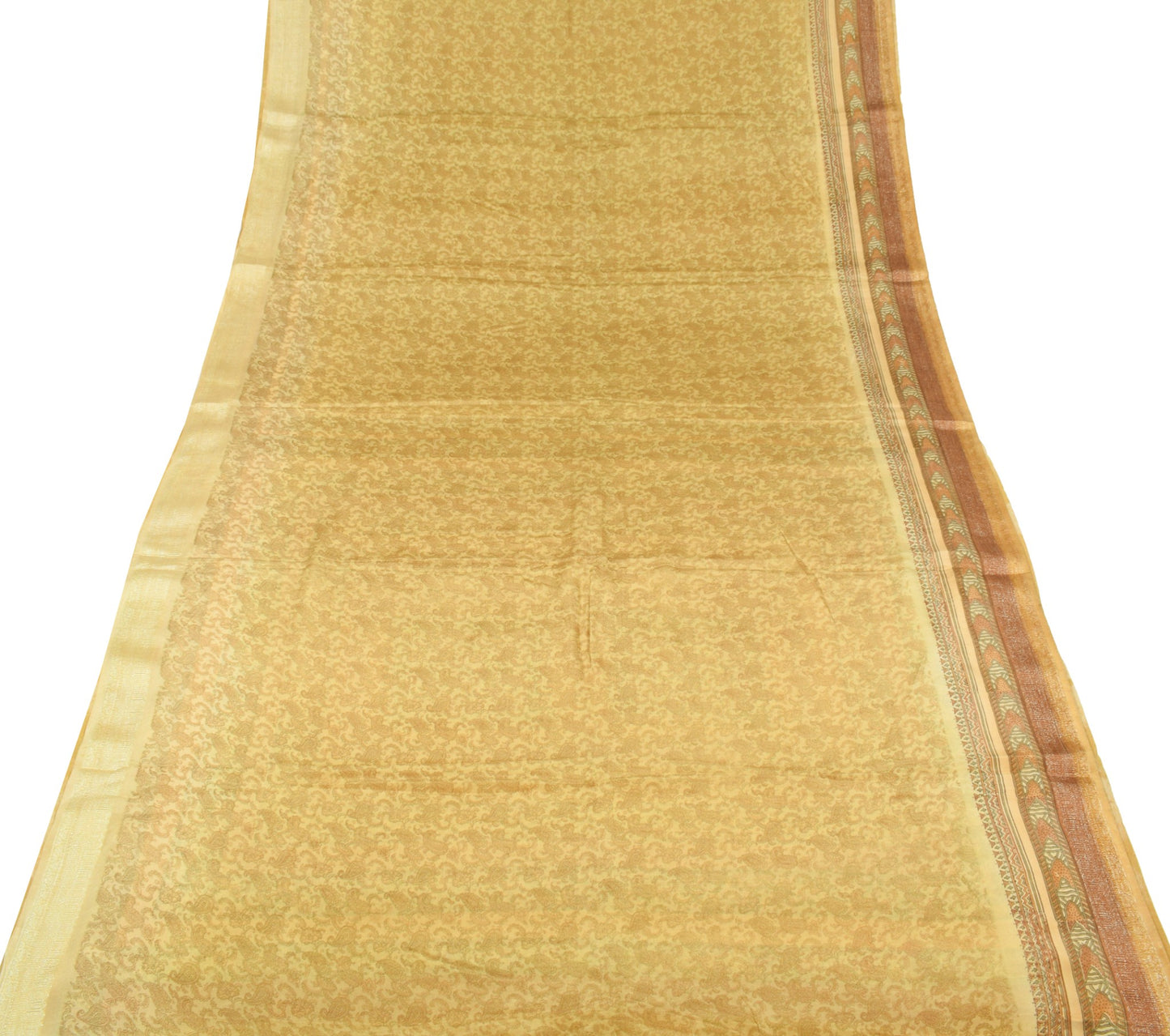 Sushila Vintage Cream Saree Pure Silk Hand Block Printed Paisley Soft Fabric