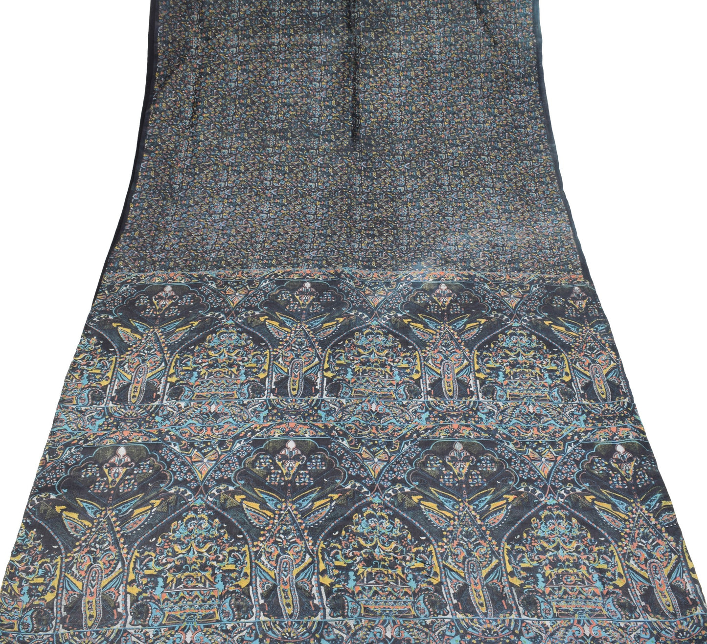 Sushila Vintage Black Saree 100% Pure Silk Printed Abstract Soft Craft Fabric