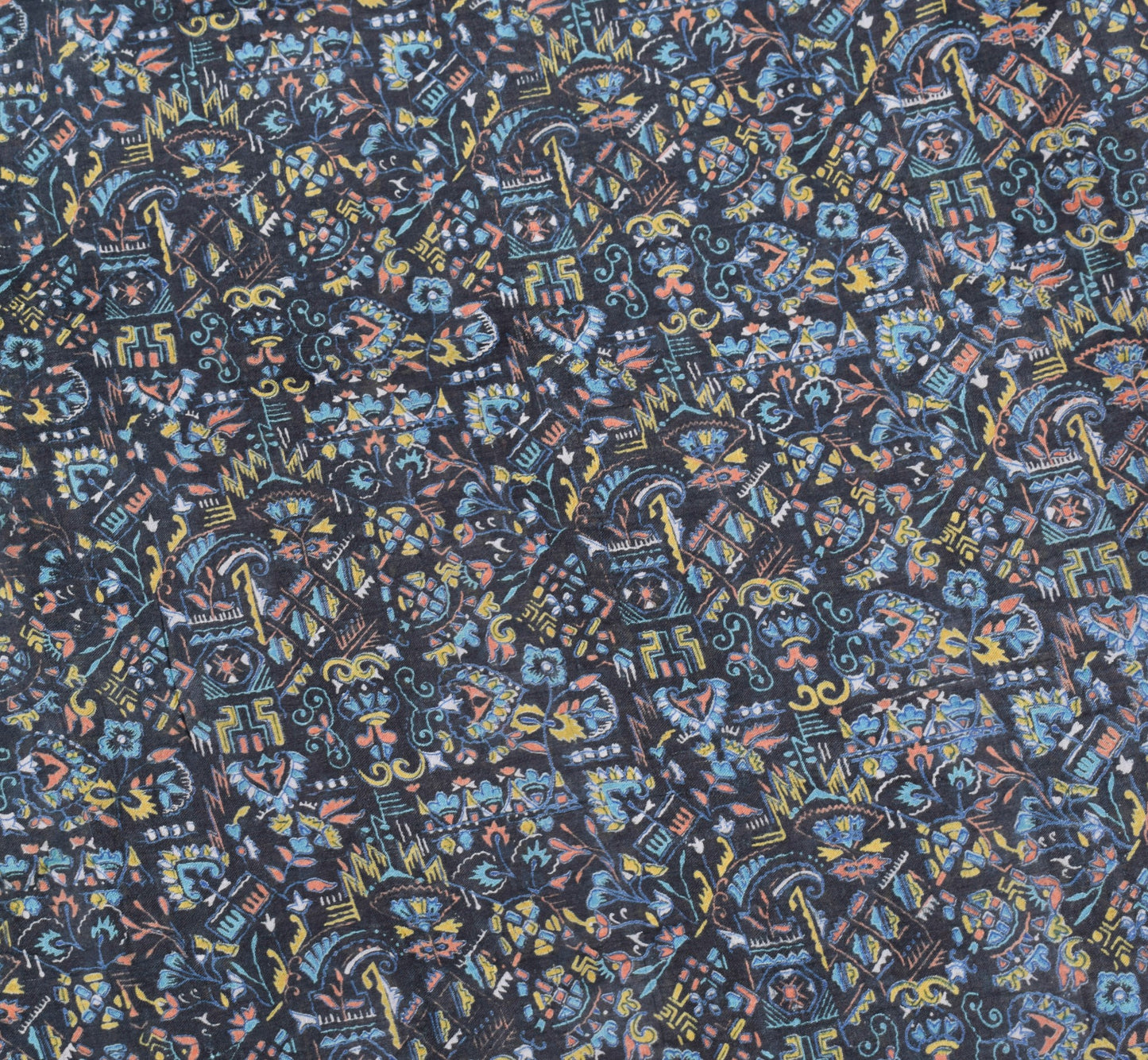 Sushila Vintage Black Saree 100% Pure Silk Printed Abstract Soft Craft Fabric