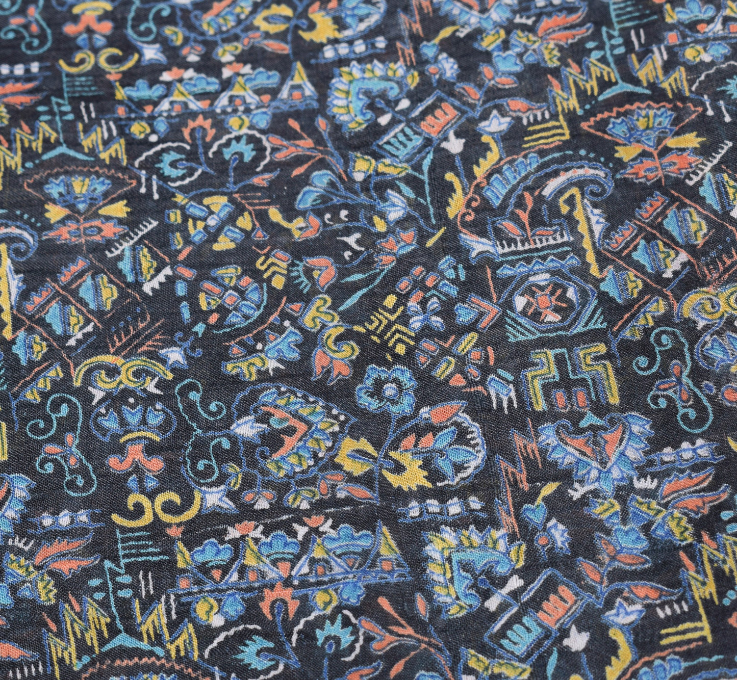 Sushila Vintage Black Saree 100% Pure Silk Printed Abstract Soft Craft Fabric