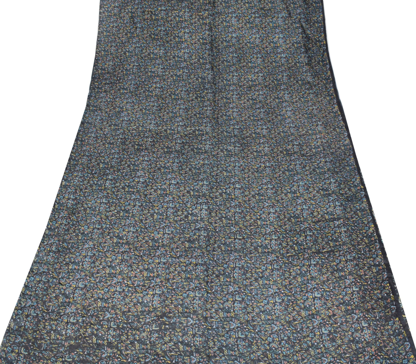 Sushila Vintage Black Saree 100% Pure Silk Printed Abstract Soft Craft Fabric