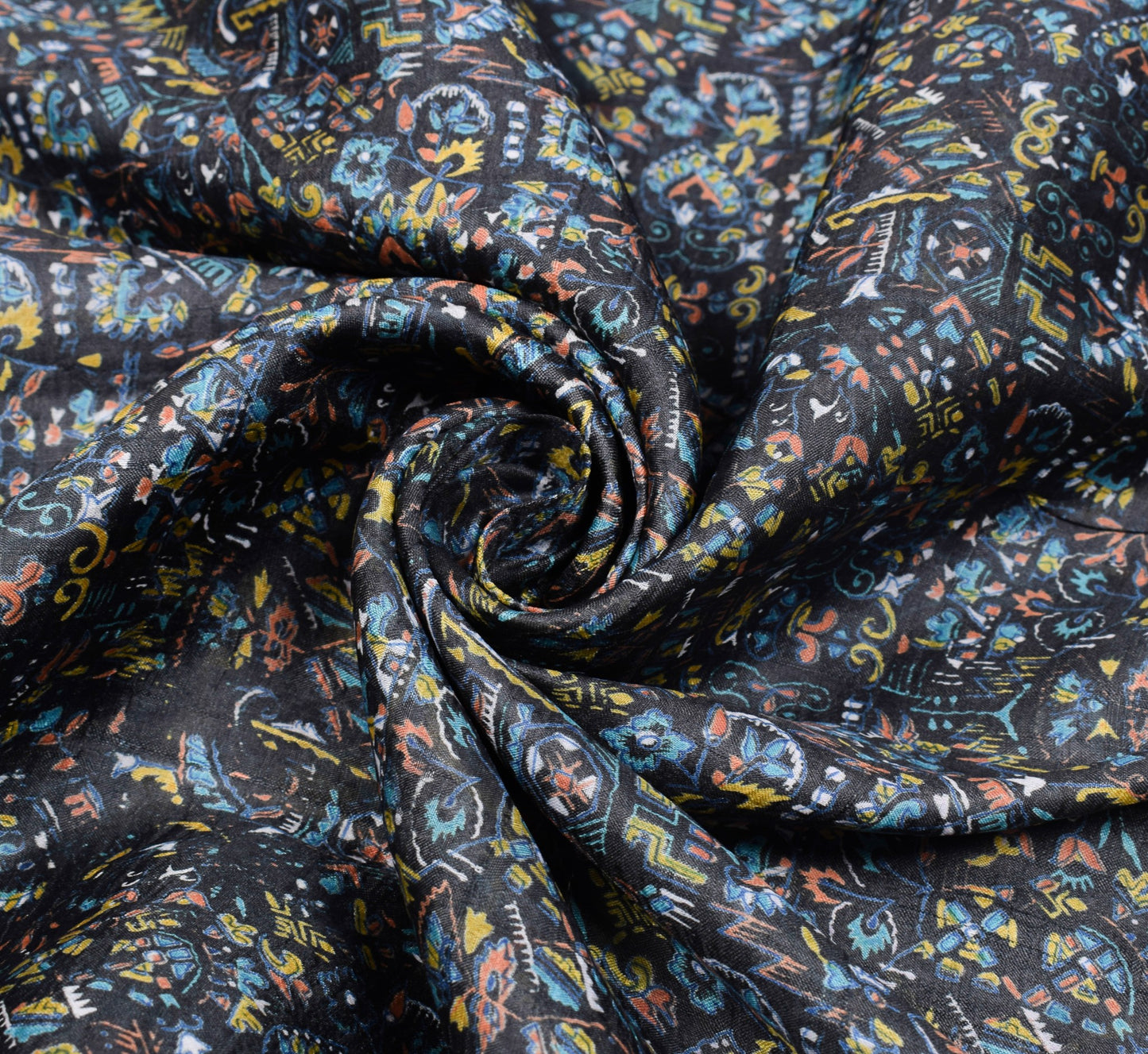 Sushila Vintage Black Saree 100% Pure Silk Printed Abstract Soft Craft Fabric