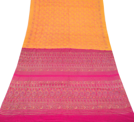 Sushila Vintage Magenta Yellow Saree Floral Pure Silk Printed Soft Craft Fabric