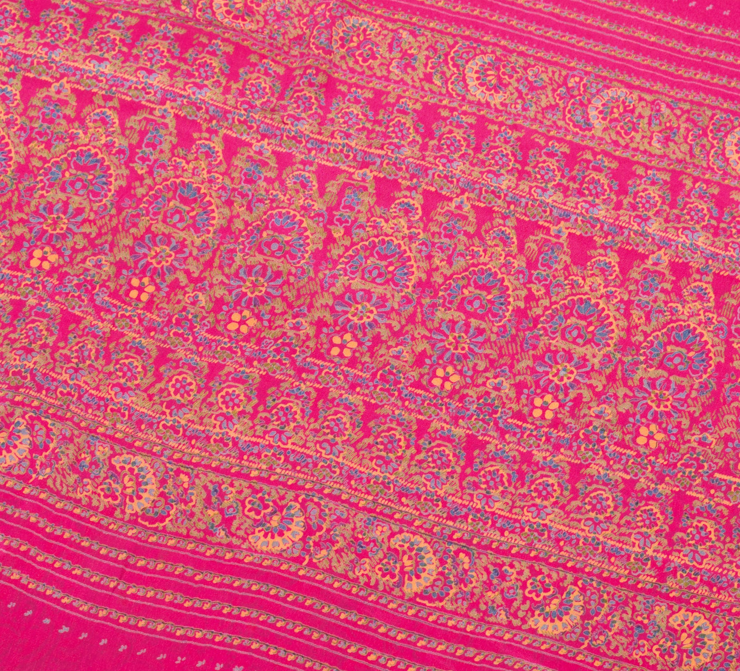 Sushila Vintage Magenta Yellow Saree Floral Pure Silk Printed Soft Craft Fabric