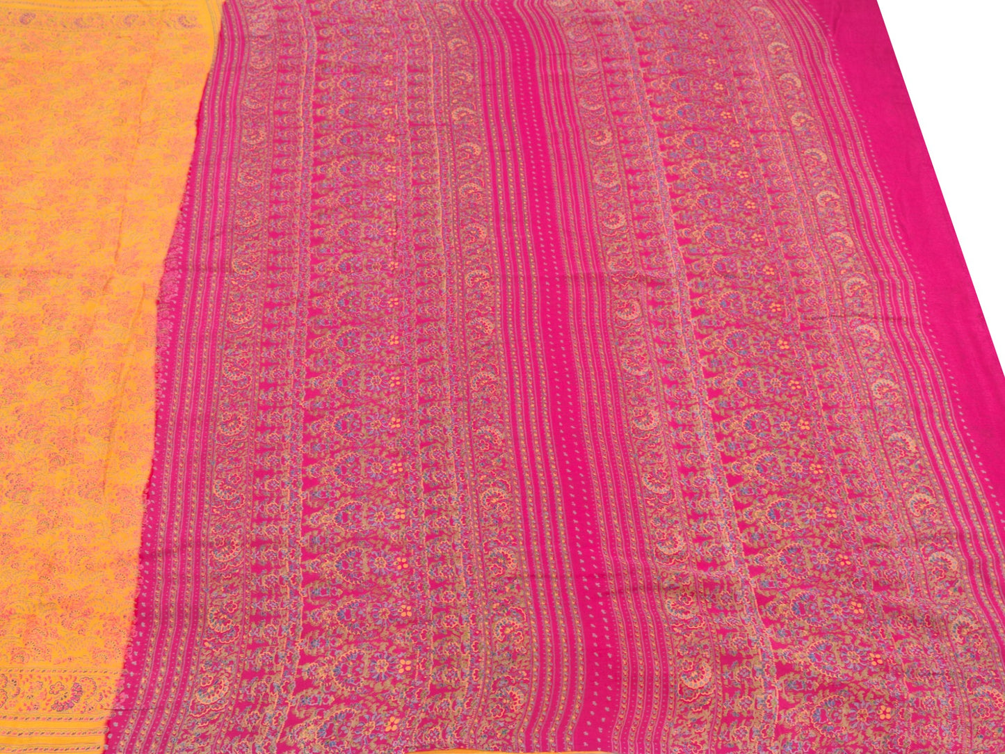 Sushila Vintage Magenta Yellow Saree Floral Pure Silk Printed Soft Craft Fabric