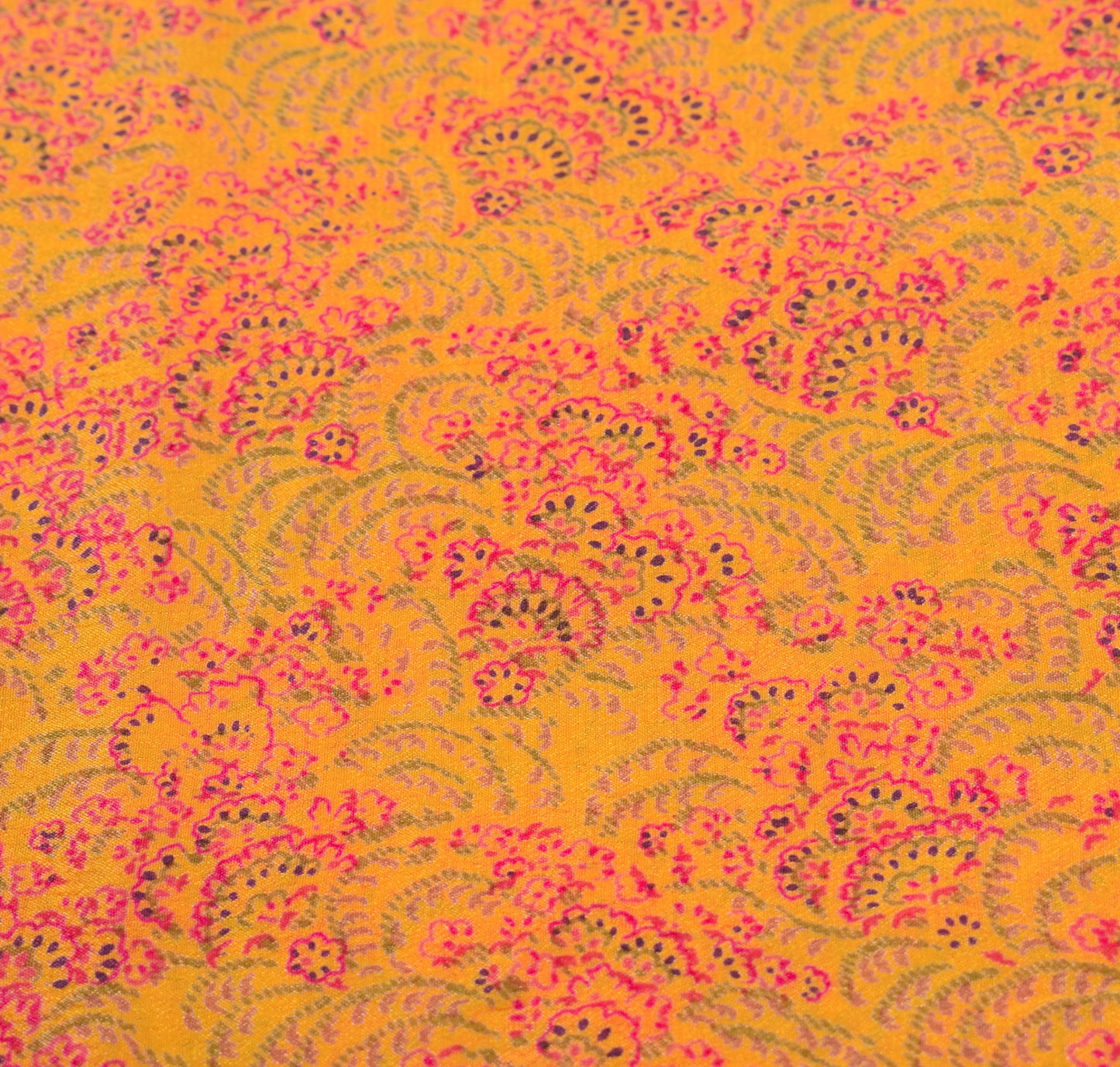 Sushila Vintage Magenta Yellow Saree Floral Pure Silk Printed Soft Craft Fabric