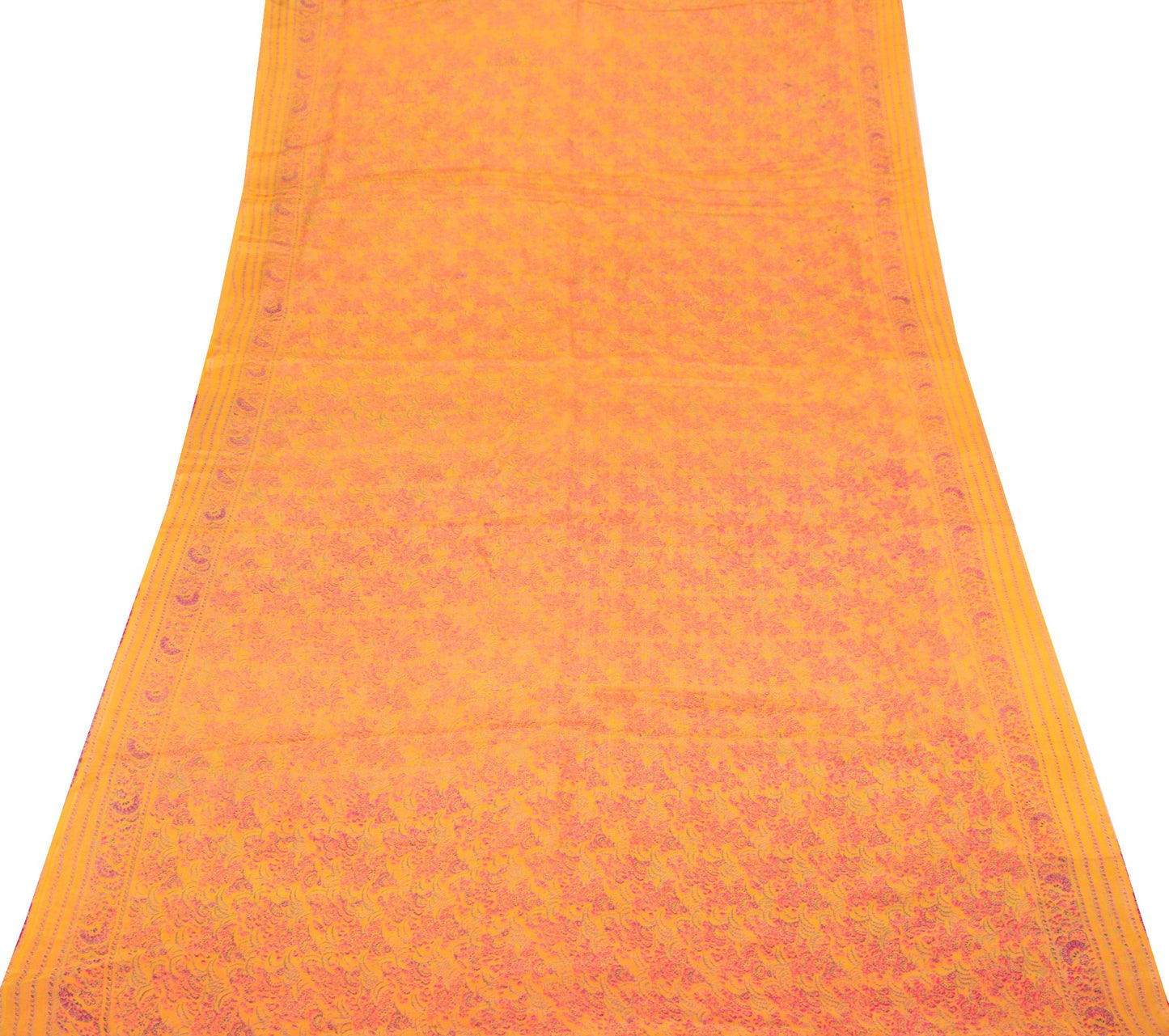 Sushila Vintage Magenta Yellow Saree Floral Pure Silk Printed Soft Craft Fabric