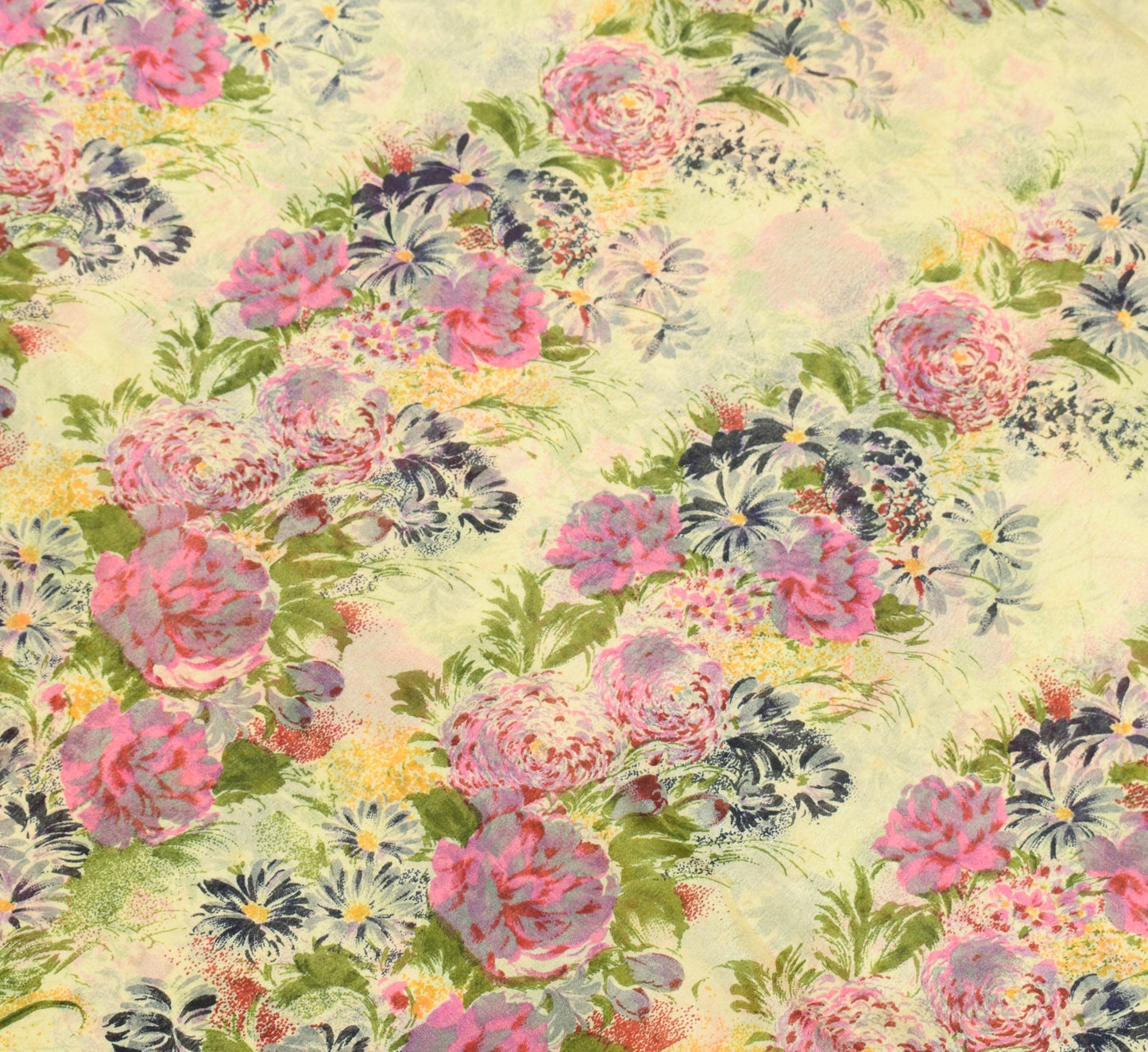 Sushila Vintage 6Yard Saree 100%Pure Silk Printed Floral Cream Soft Craft Fabric