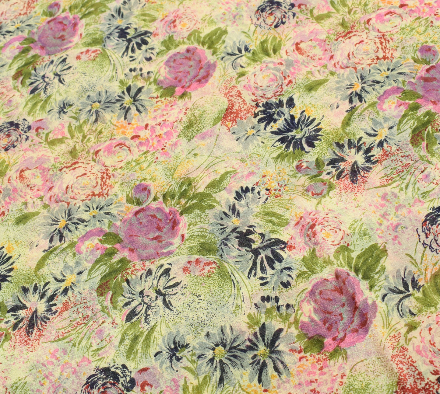 Sushila Vintage 6Yard Saree 100%Pure Silk Printed Floral Cream Soft Craft Fabric