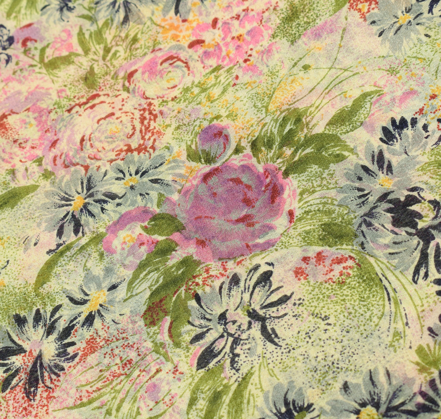 Sushila Vintage 6Yard Saree 100%Pure Silk Printed Floral Cream Soft Craft Fabric