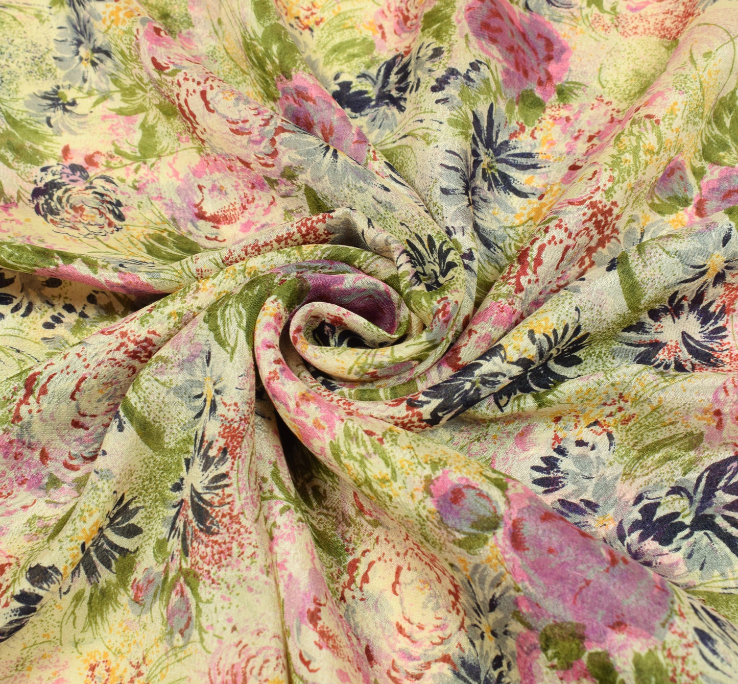 Sushila Vintage 6Yard Saree 100%Pure Silk Printed Floral Cream Soft Craft Fabric