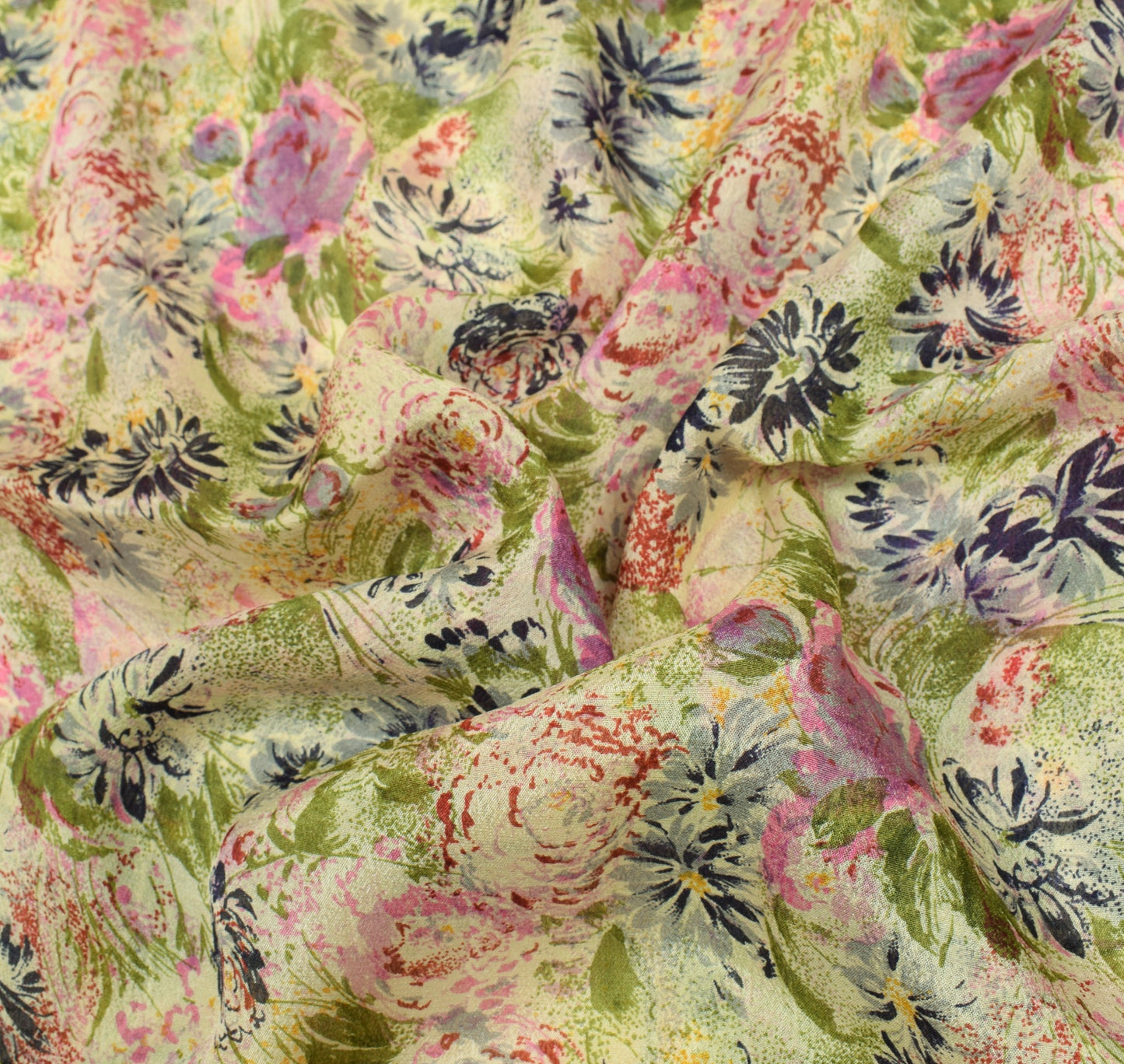 Sushila Vintage 6Yard Saree 100%Pure Silk Printed Floral Cream Soft Craft Fabric