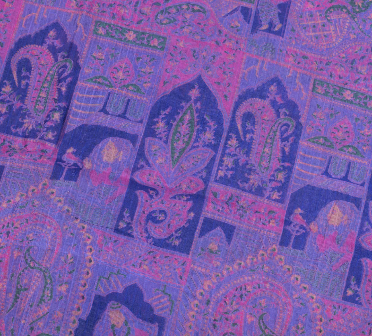 Sushila Vintage Purple Saree 100% Pure Silk Printed Zari Woven Soft Craft Fabric