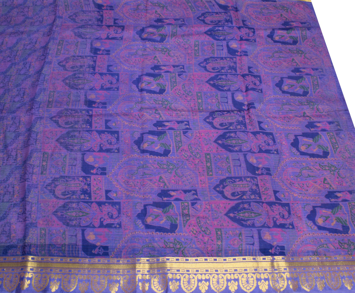 Sushila Vintage Purple Saree 100% Pure Silk Printed Zari Woven Soft Craft Fabric
