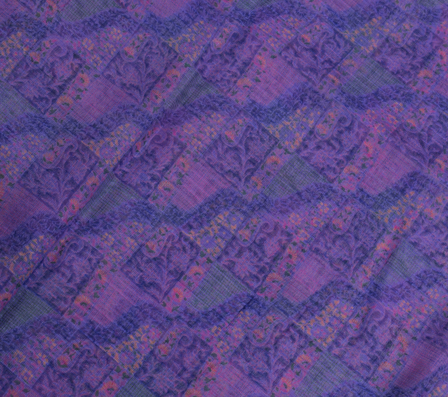 Sushila Vintage Purple Saree 100% Pure Silk Printed Zari Woven Soft Craft Fabric
